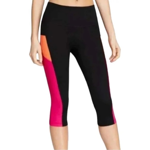 SPANX Color Block Active Compression Crop Black Pink Orange, back zip po… - Picture 1 of 5